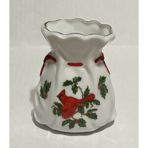 Collectible Lefton Christmas Bud Vase 03729 Cardinal Holly Berries Hand Painted
